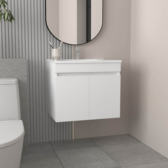 Compact Bathroom Vanity - 2 Door & 2 Shelf Storage - Small Bathroom Vanity for Powder Room