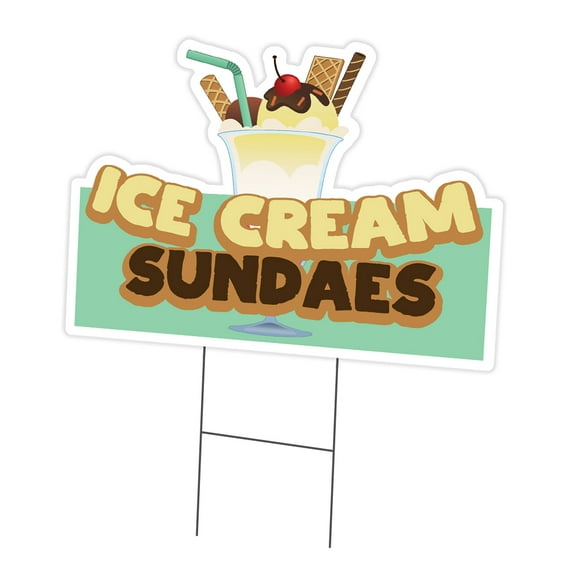 Ice Cream Sundaes 18" x 24" Yard Sign & Stake | Advertise Your Business | Stake Included Double Sided Image | Made in The USA