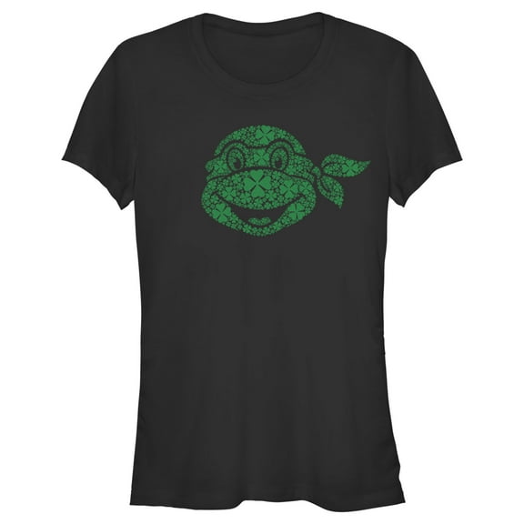Junior's Teenage Mutant Ninja Turtles St. Patrick's Day Michelangelo Shamrock Fill  Graphic Tee Black Small