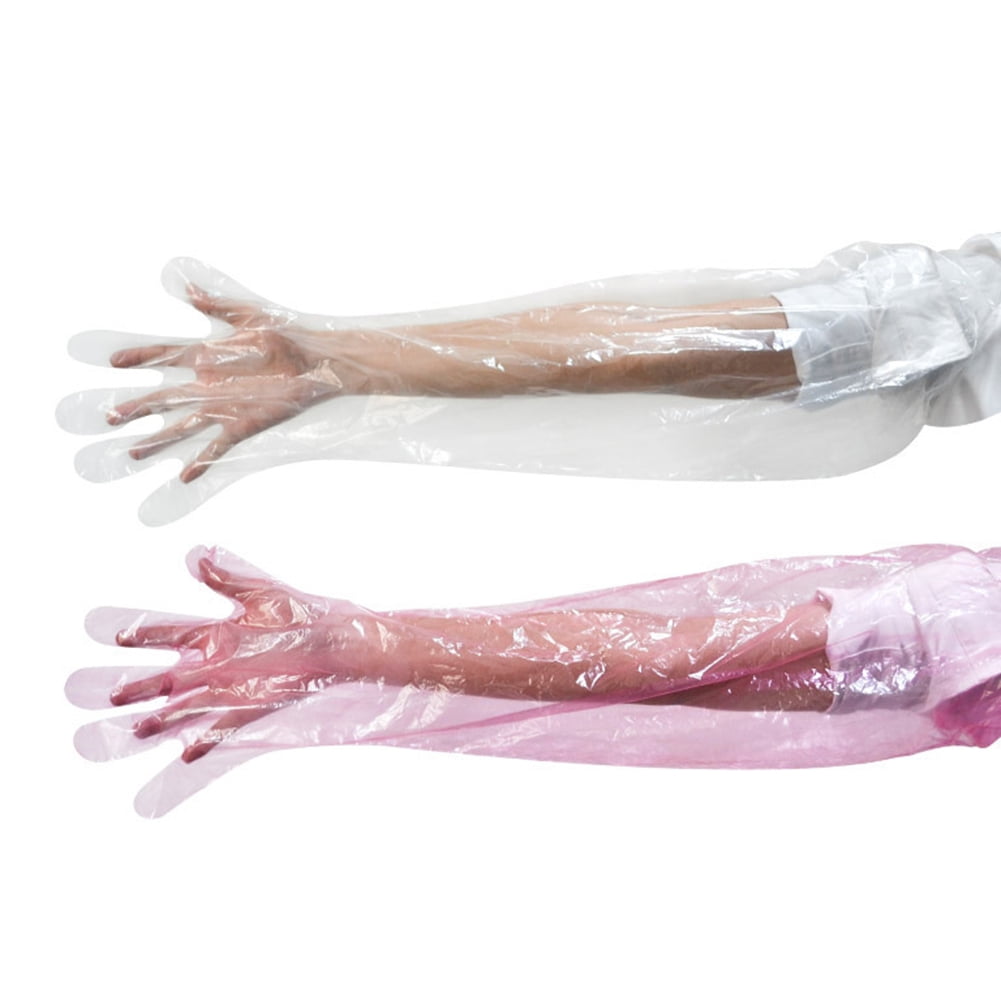 New 20Pcs Disposable Clear Plastic Veterinary Examination Long Arm Gloves 