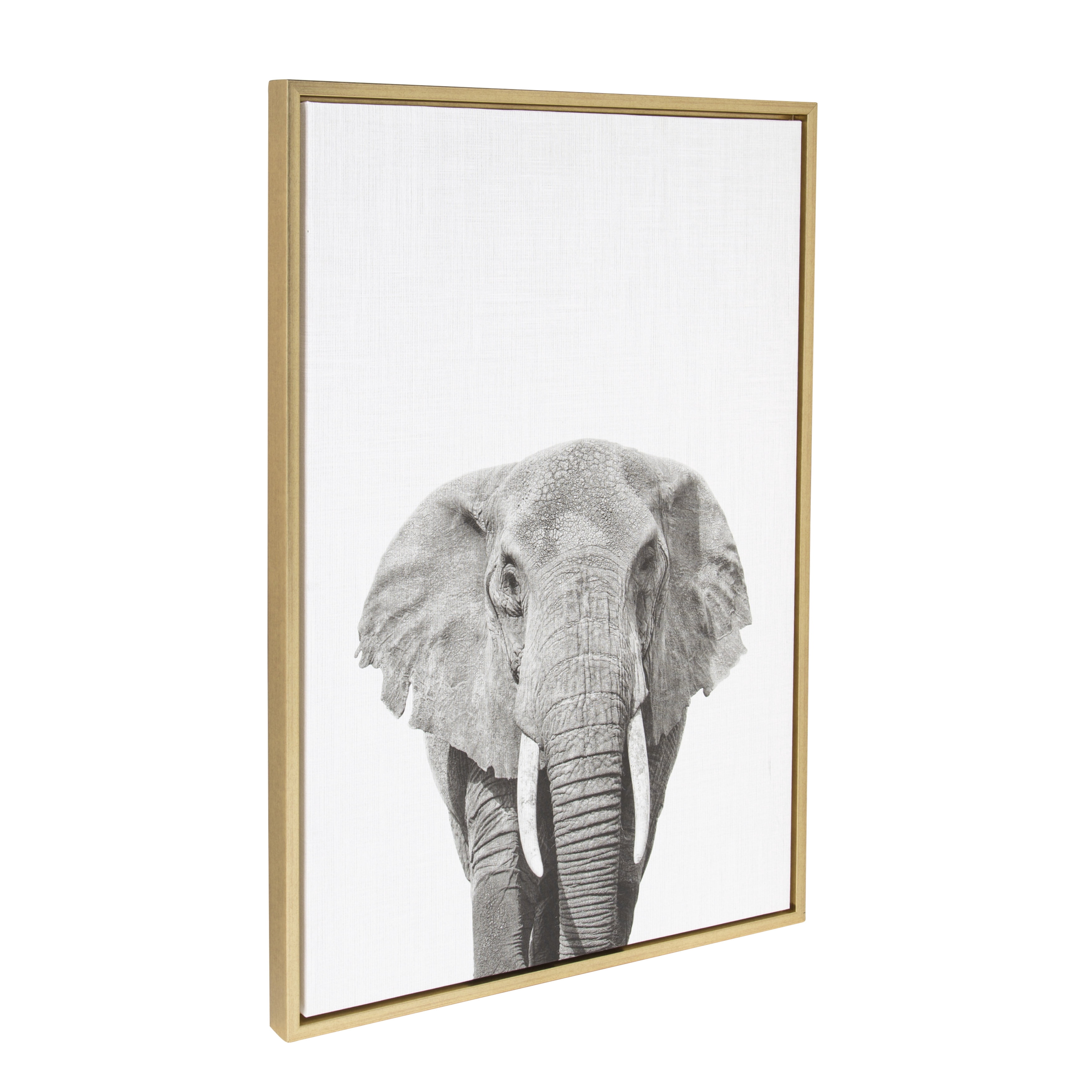 Kate and Laurel Sylvie Elephant Animal Print Black and White Portrait Framed Canvas Wall Art by Simon Te Tai, 23x33 Gold