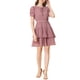 thumbnail image 1 of INSPIRE CHIC Vestido Corto de Doble Capa con Cuello de Lazo, Mangas Fruncidas y Cintura Elástica en Color Púrpura Suave, Talla M, 1 of 7