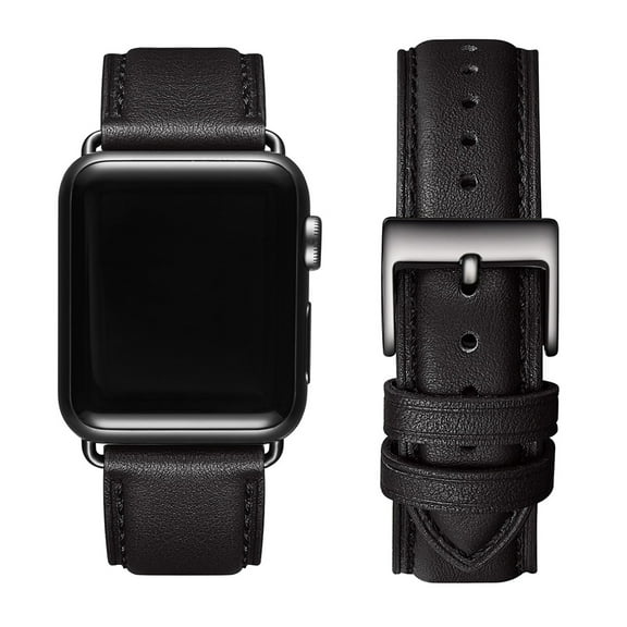 WFEAGL Apple Watch Series Genuine Leather Replacement Band 38mm 40mm 41mm Black/Black