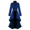 thumbnail image 4 of Leodye Robe Médiévale à la Mode et Confortable pour Femmes, Queue-de-Pie, Ourlet Irrégulier, Haut long Rétro Bleu 4(S), 4 of 5