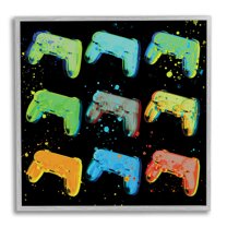 Stupell Industries Neon Pop Style Gaming Controllers Paint Splatter Graphic Art Gray Framed Art Print Wall Art, Design by Daphne Polselli