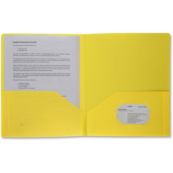 Business Source, BSN20878, 2-pocket Poly Portfolio, 1 Each, Yellow