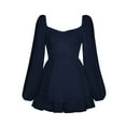 thumbnail image 6 of Springcmy Womens Lantern Ruffle Romper Off Shoulder Puff Long Sleeve Flowy Lyaner Romper Dress Smocked Short Jumpsuit Playsuits Navy Blue M, 6 of 7
