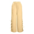 thumbnail image 4 of Zjunqe Summer Women Cotton Linen Pants Casual High Waist Comfy Lightweight Gauze Pants with Pockets Beach Vacation Trousers Bow Tie Side Wide Leg Lounge Bottom Loose Fit Going Out Pants Khaki L, 4 of 5