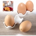 thumbnail image 2 of Egg Shaped Ceramic Spice Shaker Set with Stand, Mini Salt and Pepper Seasoning Dispenser with Tray, Novelty Brown Egg Shakers for Kitchen BBQ Restaurant Table Decor, 2 of 7