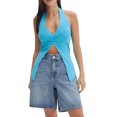 thumbnail image 1 of SUNSIOM Women's Knit Halter Tank Tops Solid Color Ribbed Backless Split Hem Slim Vest Streetwear, 1 of 6