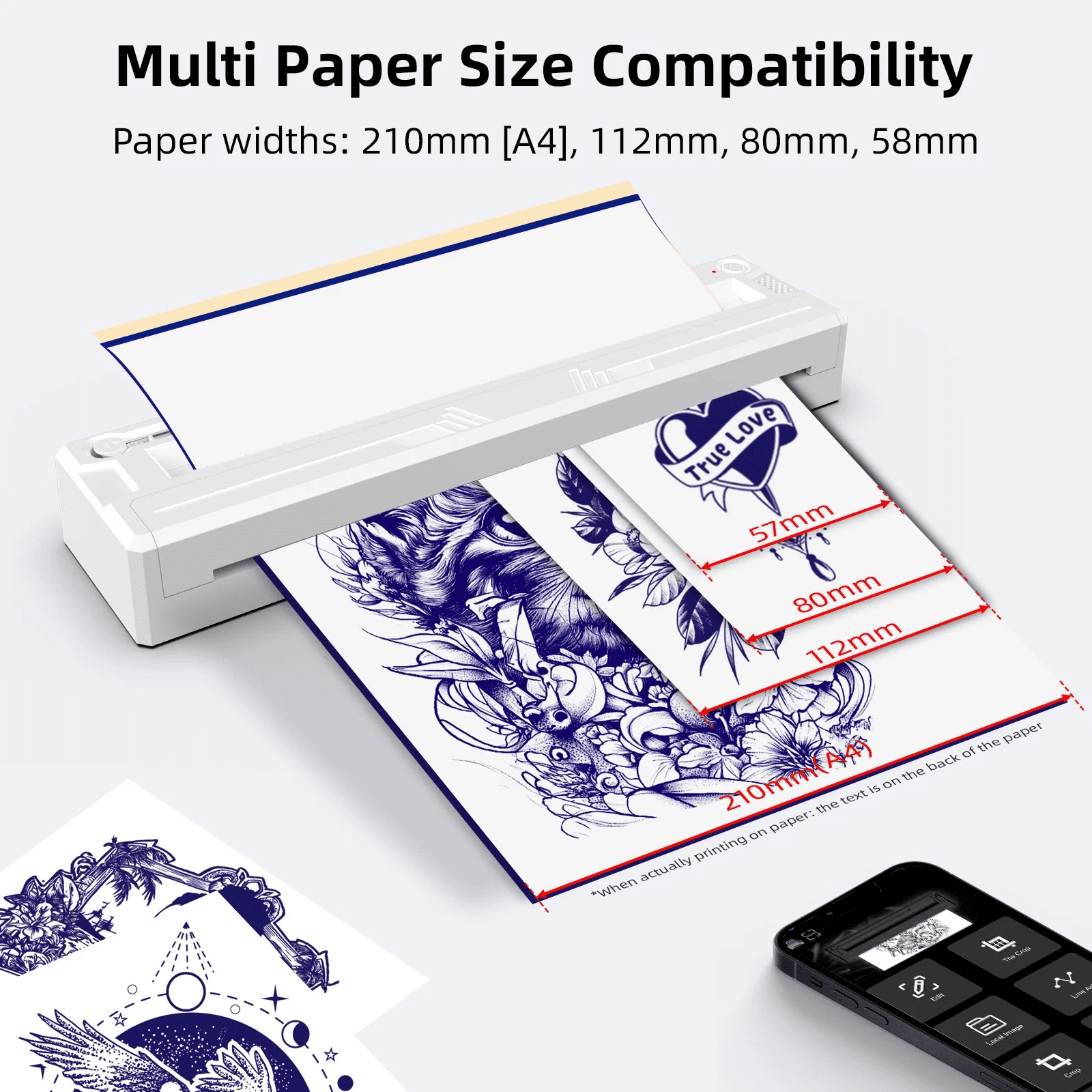 Wireless Tattoo Stencil Printer & A4 Thermal Printer with App Custom, Print Realistic Portraits, 6 Transfer Papers Included and Six Sheets of Thermal Paper