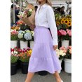 thumbnail image 4 of DARING DIVA Women's Gingham Drawstring Waist Tiered A-Line Midi Skirt Medium Purple, 4 of 8