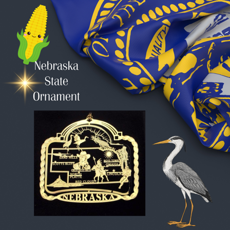 Nebraska State Brass Christmas ORNAMENT