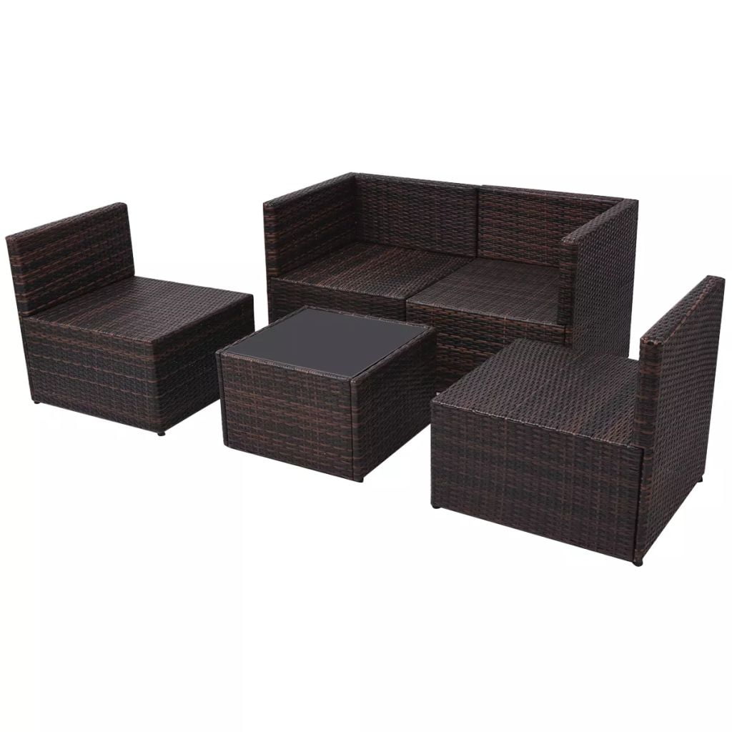 Kepooman 5 Pcs Outdoor Patio Rattan Lounge Sofa Set with Cushions & Pillows, Brown Kepooman 5 Pcs Outdoor Patio Rattan Lounge Sofa Set with Cushions & Pillows, Brown