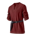 thumbnail image 3 of Men's Cotton Vintage Lace Up Shirts Long Sleeve Viking Medieval Costumes without Belt Halloween Costume Tops, 3 of 6