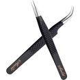 thumbnail image 2 of SIALIT Eyelash Tweezers - for Eyelash Extensions, Pro Level Straight and Curved Tweezers, Set of 2 Pcs, Black Stainless Steel Tweezers to Boost Your Lash Creativity, 2 of 6
