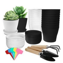 20Pcs Flower Seedling Nursery Pots, 4 Inch Plastic Planters Flower Plant Pots, Small Plant Pots with Saucers and 20 Labels for Outdoor Indoor Plants Gardening Decor, Black, White