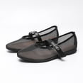 thumbnail image 5 of Womens Mesh Mary Jane Flats Breathable Ballet Flats with Adjustable Buckle Strap Black,Size 6, 5 of 6
