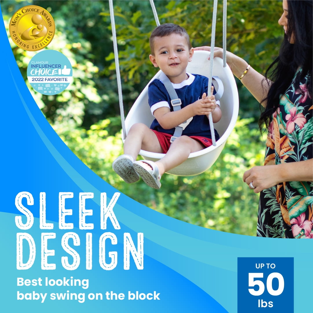 Swurfer Coconut Toddler Swing – Comfy Baby Swing Outdoor, Safe Quick Click Locking System, Easy Installation, Ages 6 - 36 Months, White