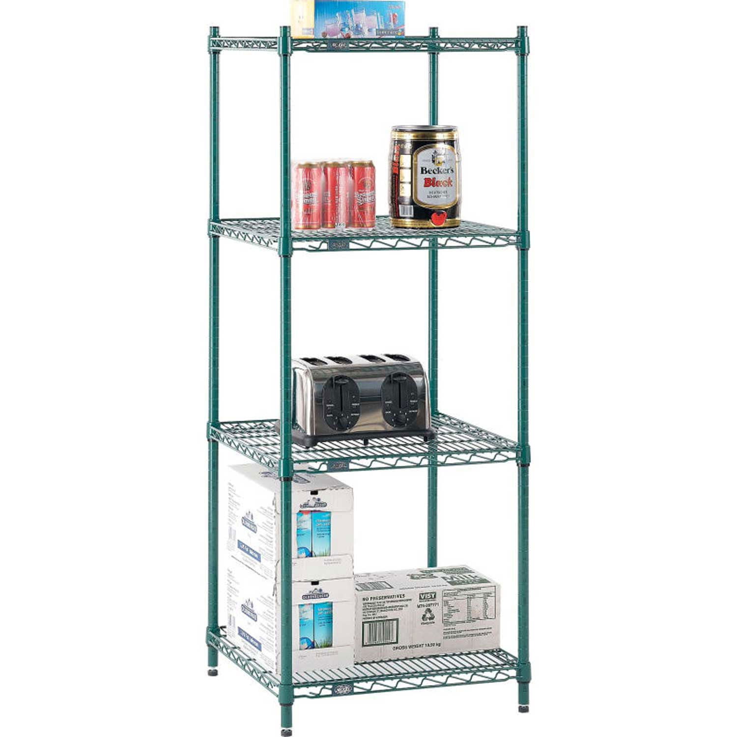 Shelves for Home Storage Rack Living Room Restaurant 14 inches x 42 inches NSF Green Epoxy 4 Shelf Kit with 86 inches Posts Kitchen Durable Organizer Garage Office 