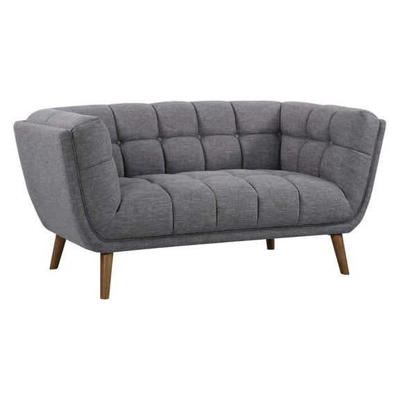 Phantom Dark Grey Loveseat Tufted Back Walnut Legs