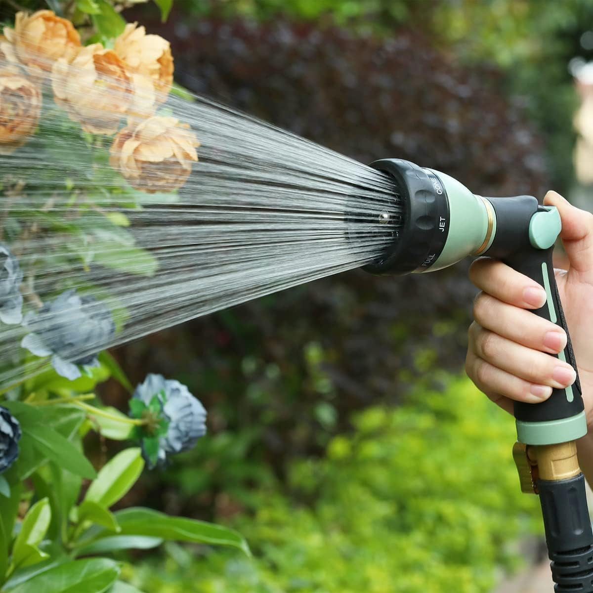 FANHAO Garden Hose Nozzle Heavy Duty, 100% Metal, 8 Spray Patterns, High Pressure with Thumb Control