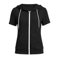 thumbnail image 6 of AKOEE Summer Jackets for Women Lightweight Zip Up Drawstring Hoodie Short Sleeve Sports Casual Sweatshirts (XL, Black), 6 of 8