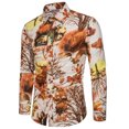 thumbnail image 2 of Camisa de manga larga casual de moda para hombres Cuello de solapa delgado floral de lino Pompotops  oipoqjl25608, 2 of 3