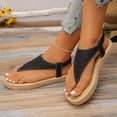 thumbnail image 5 of YgkuHd Women's Casual Flat Sandals Perforated Floral Upper Toe Post Style Elastic Ankle Strap Espadrille Sole Black,9.5, 5 of 9
