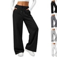 thumbnail image 2 of Baggy Wide Leg Sweatpants for Women High Waist Joggers with Pockets Lightweight Comfy Drawstring Sweat Pants,Black 2XL, 2 of 8