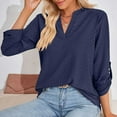 thumbnail image 5 of Blouses For Women Business Casual Clearance Long Sleeve Shirts V Neck Solid Blouses Dressy Casual Tunic Tops Navy S, 5 of 6