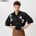 thumbnail image 5 of INCERUN Tops 2024 Camisas de malla hueca de estilo americano para hombre, blusas casuales de manga corta con personalidad, tallas S a 5XL, 5 of 5