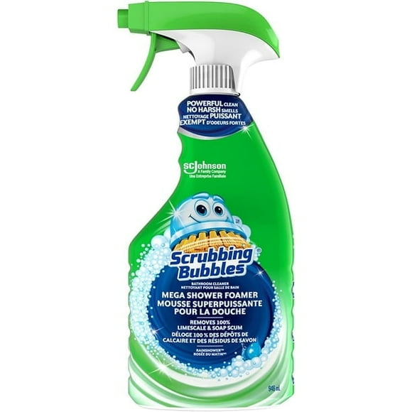 Scrubbing Bubbles Mega Shower Foamer Spray, Removes Soap Scum from Tubs, Shower Walls and More, Rainshower Scent, 946mL