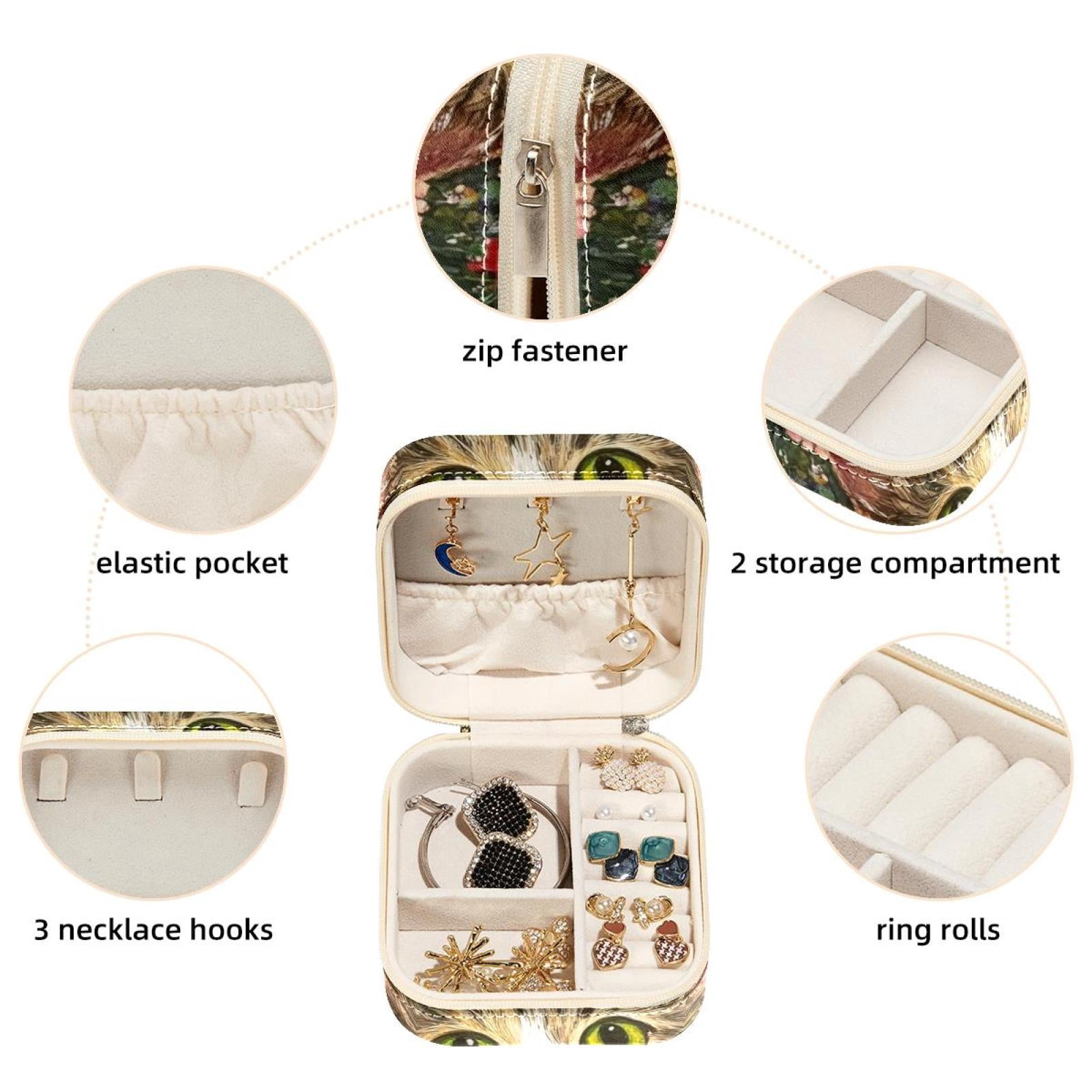 PhooArto Small Jewellery Box, Colorful Flowers and Cat Portable Travel Mini Jewelry Case for Women Leather Ring Organizer