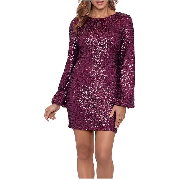 Betsy & Adam Womens Burgundy Sequin Sheath Dress, brightpur, 2