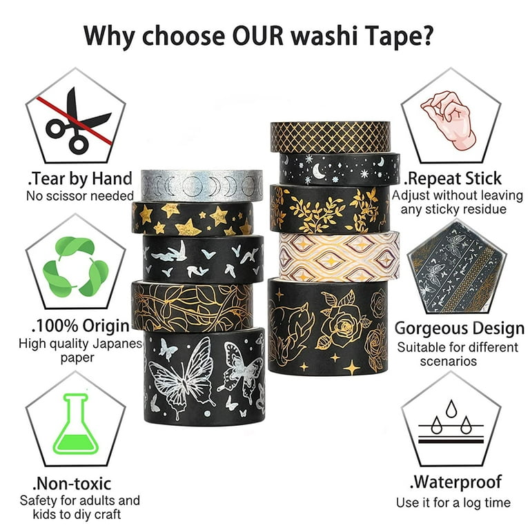 Geometric Washi Tapes 18rolls Black Gold Washi Tape Set Festival Decorative  Adhesive Tape Scrapbooking Supplies Masking Tape