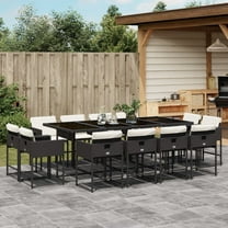 vidaXL 13 Piece Patio Dining Set with Cushions Black Poly Rattan