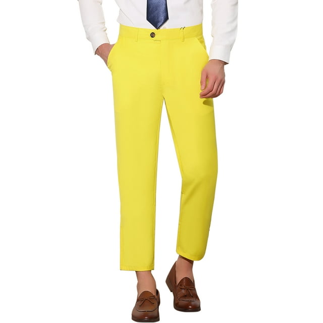 Pantalones de hombre INSPIRE CHIC de color sólido, longitud hasta el tobillo, con frente plano, 30 Amarillo claro