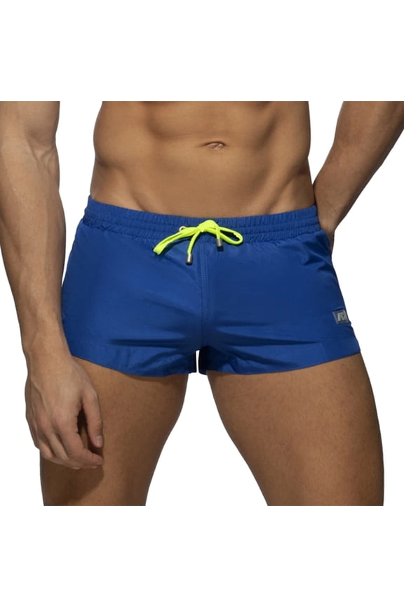Speedo Swimsuit Men Male Spring And Summer Ultra Short Color Matching Shorts Zipper Pocket Slit Trousers Legs Beach Swimming Sports Shorts(Blue,M)