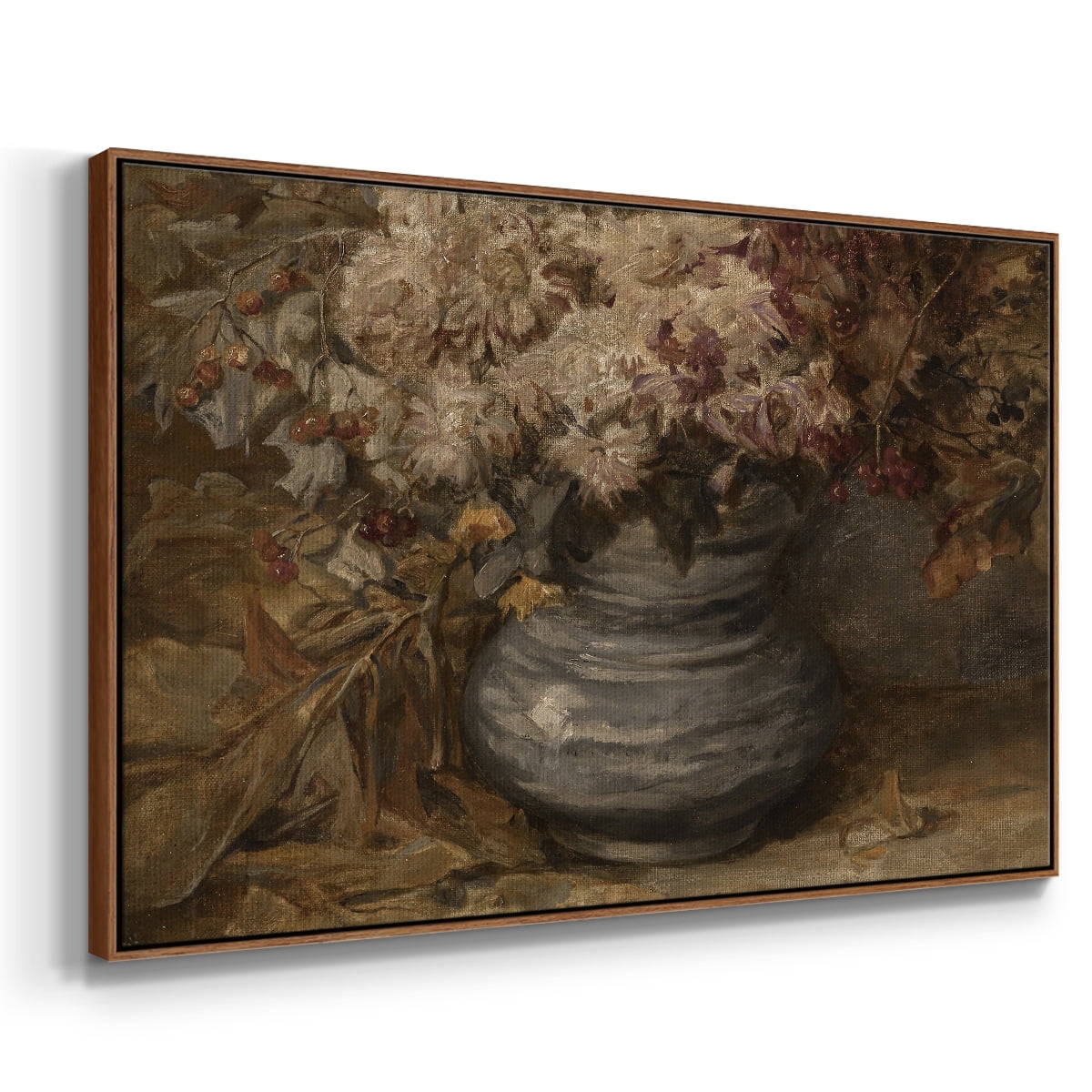 Vintage Botanical Print-LXV By Wexford Home Framed in Walnut Wood Gallery Wrapped Canvas 27 in. x 41 in.