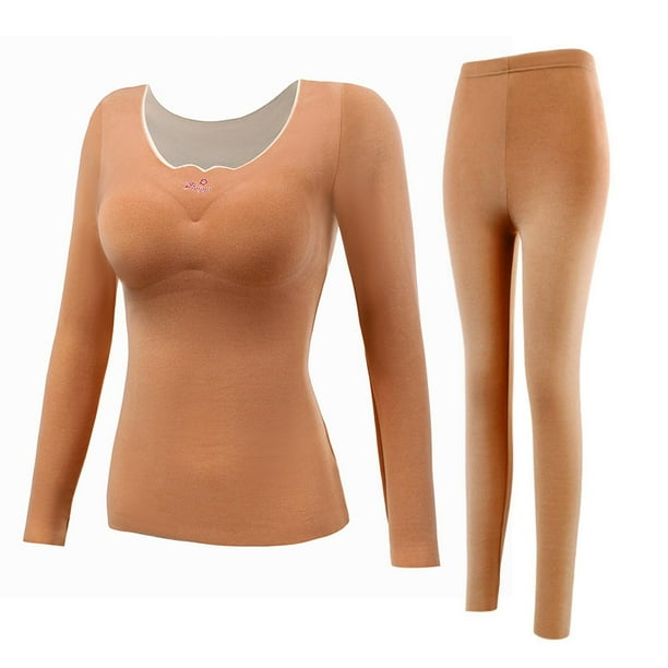 Gibobby Ropa interior hombre Ropa interior térmica para mujer Conjunto de ropa interior larga cepillada Conjunto de pijama para clima frío(Café, L)