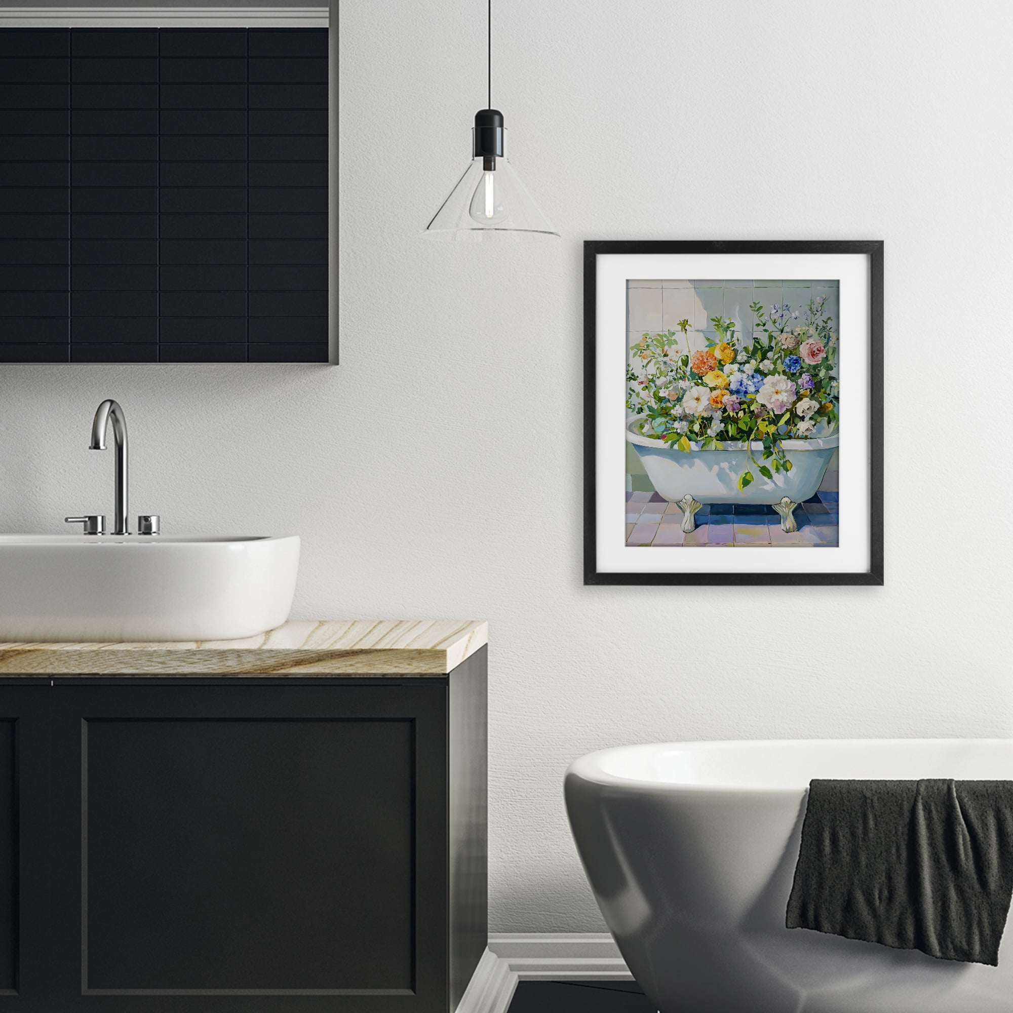 Stupell Industries Vintage Bathtub Bouquet Overgrowth Black Framed Print Under Glass, design by The Prints Vibe