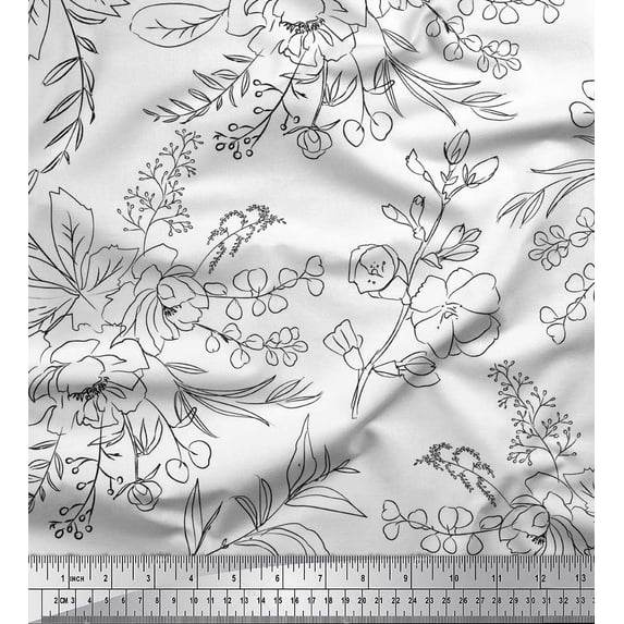 Soimoi White Rayon Fabric Flower Watercolor Printed Craft Fabric by The Yard 58 Inch Wide