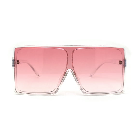 Extra Oversize Squared Rectangle Shield Plastic Sunglasses Clear Pink
