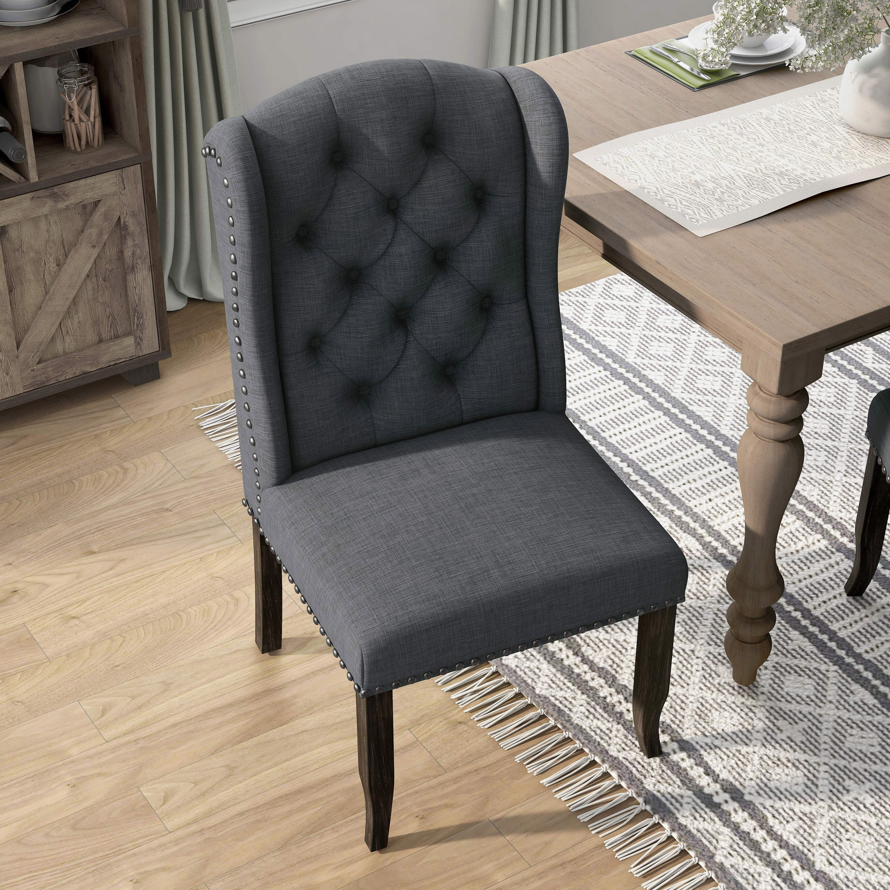 Furniture of America Freiden Tufted Nailhead Fabric Gray Side Chairs (Set of 2)