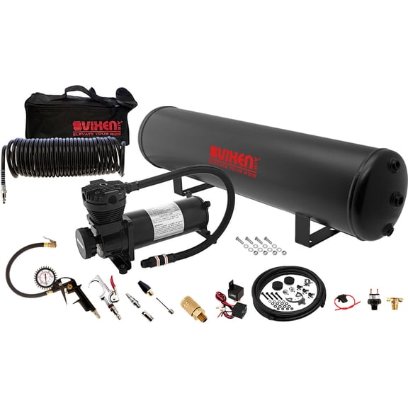 Vixen Air Suspension Kit for Truck/Car Bag/Air Ride/Spring. On Board System- 200psi Compressor, 5 Gallon Tank, Tire Inflation Kit. For Boat Lift,Towing,Lowering,Leveling Bags, Train Horn VXO4852BI