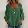 thumbnail image 3 of LIaqionyy Womens Cotton Linen Shirts 3/4 Sleeve Square Neck Casual Loose Solid Color Summer Blouses Clothes, 3 of 7