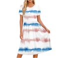 thumbnail image 2 of Karymi Easter Dresses for Women Crew Neck Short Sleeve Floral Print Midi Dress, Gathered Empire Waist Loose Flowy Summer Casual Sundress Cocktail Dresses for Women, 2 of 7