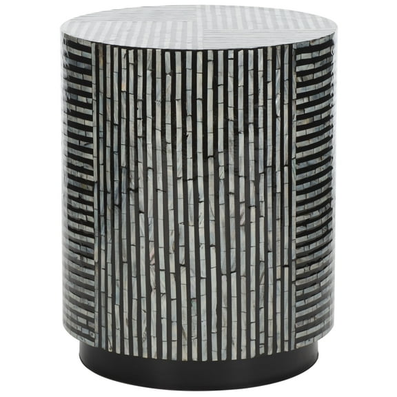 SAFAVIEH Harlon Rustic Round Stool, Multi Black Faux Mother Of Pearl (17.7 in. W x 17.7 in. D x 22 in. H)