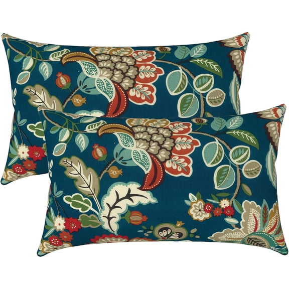 Outdoor Lumbar Pillow Covers Only Set of 2 Patio Decorative Pillow Cases, Water Repellent Lumbar Cushion Cases for Sofa, Patio Couch Garden Use, 12x20 Inch, Peacock Blue
